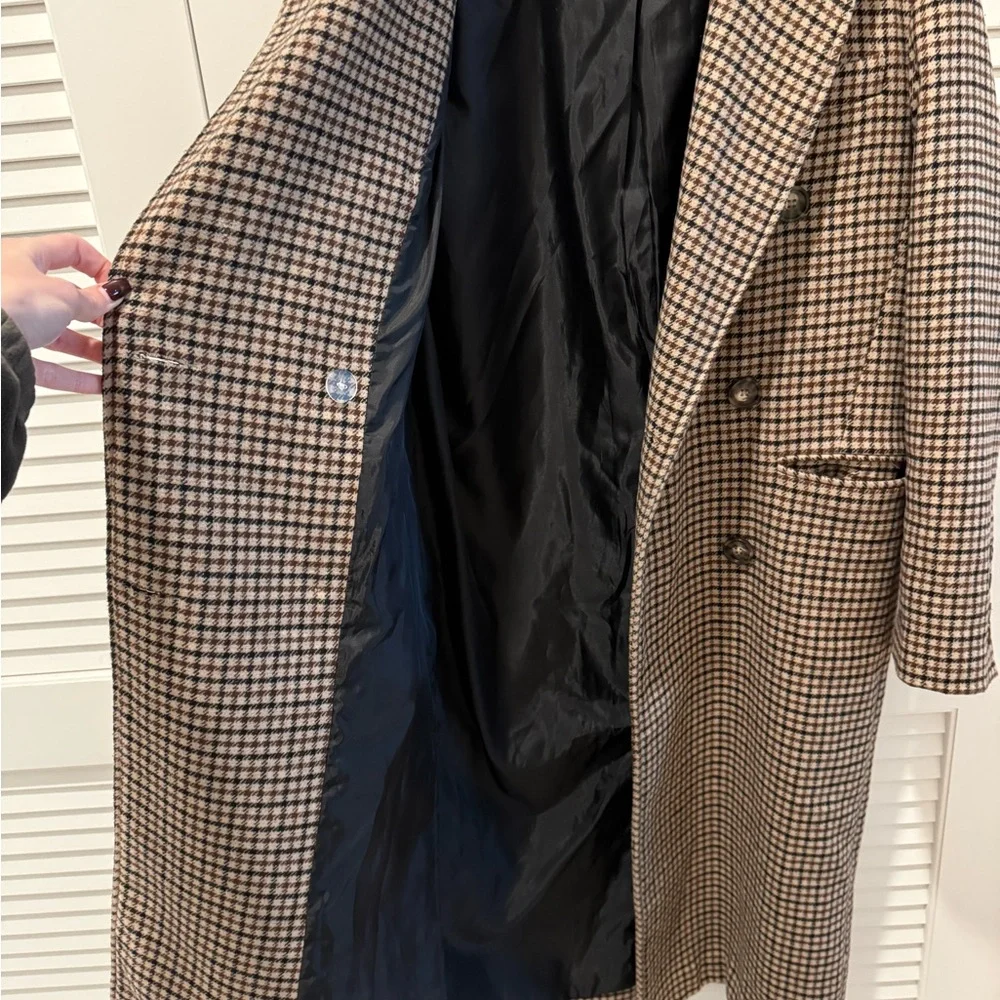 ASOS Brown and Black Checkered Trench Coat - Picture 3 of 4